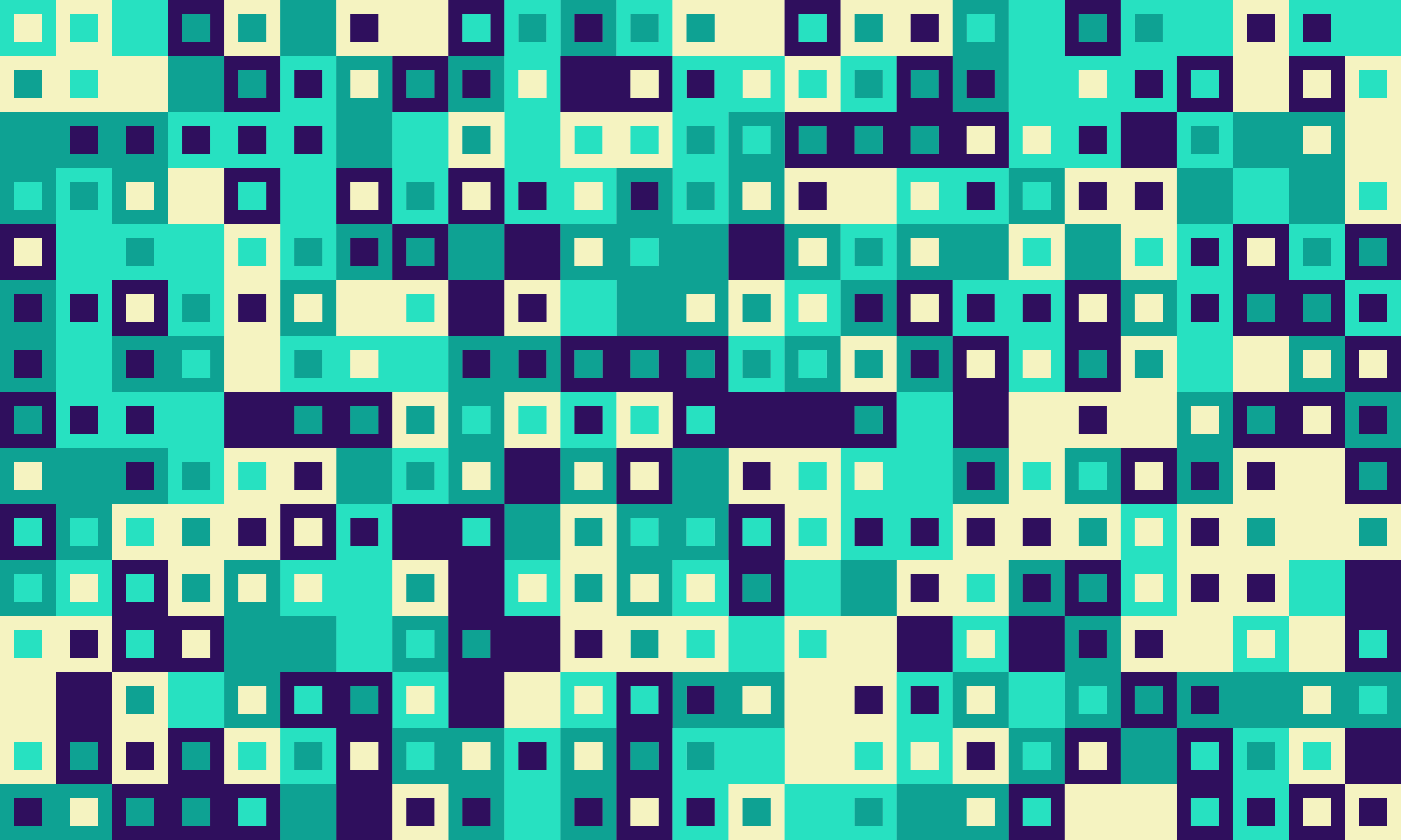 Abstract mosaic of teal, cream and dark purple squares